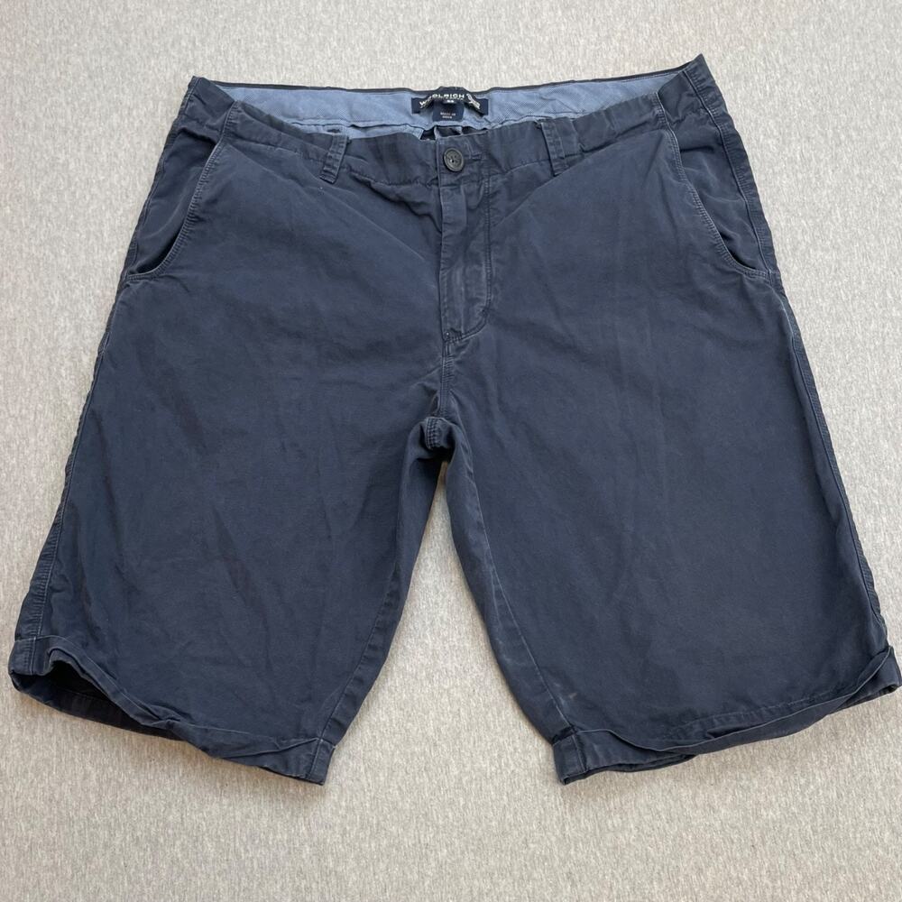 Woolrich Shorts Mens 32 Navy Blue Cotton Blend Flat Front Chino 11" Inseam